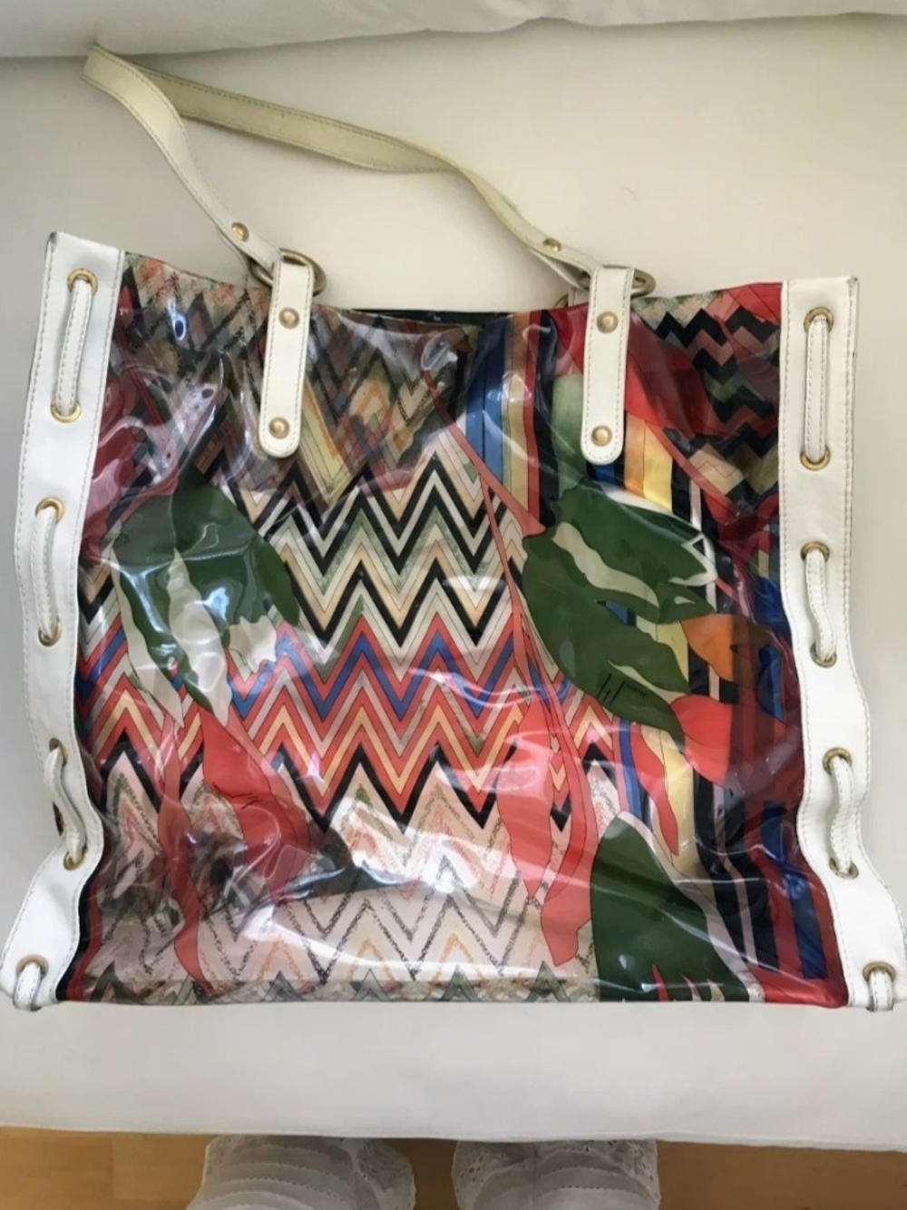 Missoni Chevron Leather Plastic Large Beach Bag Tote Authentic